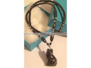 Hematite Sitting Cat Pendant Chain Choker Fashion Necklace